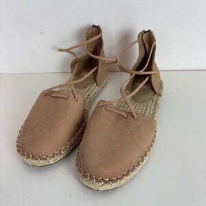 EILEEN FISHER Nude Leather Lace Up Espadrille Flats Women's Size 5.5 NEW